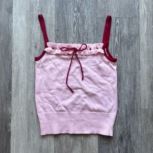 Vintage Coquette Dollette Cottage Baby Pink Ruffle Tie Sweater Knit Top Size S